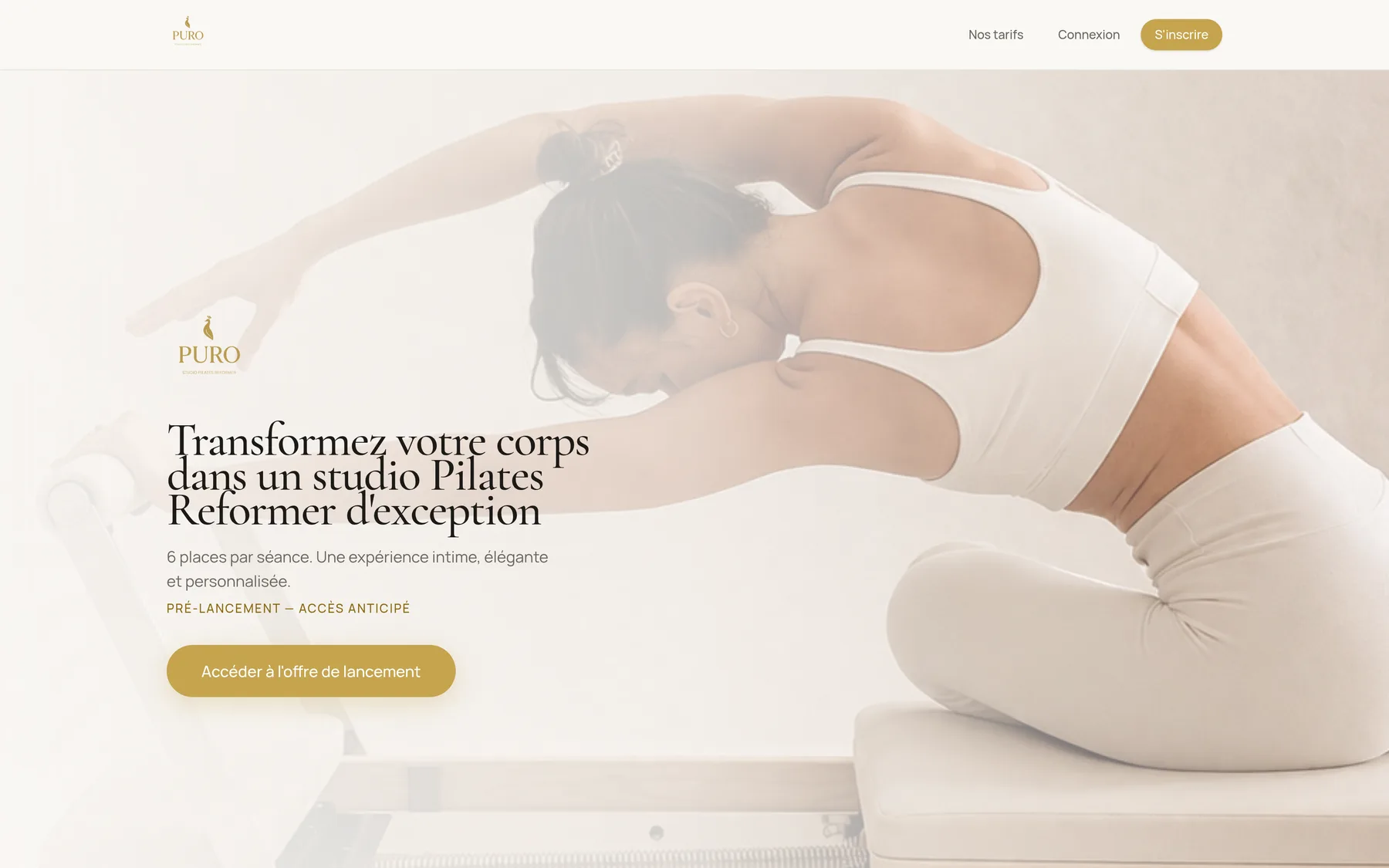 Site PURO Pilates Reformer — vue ordinateur
